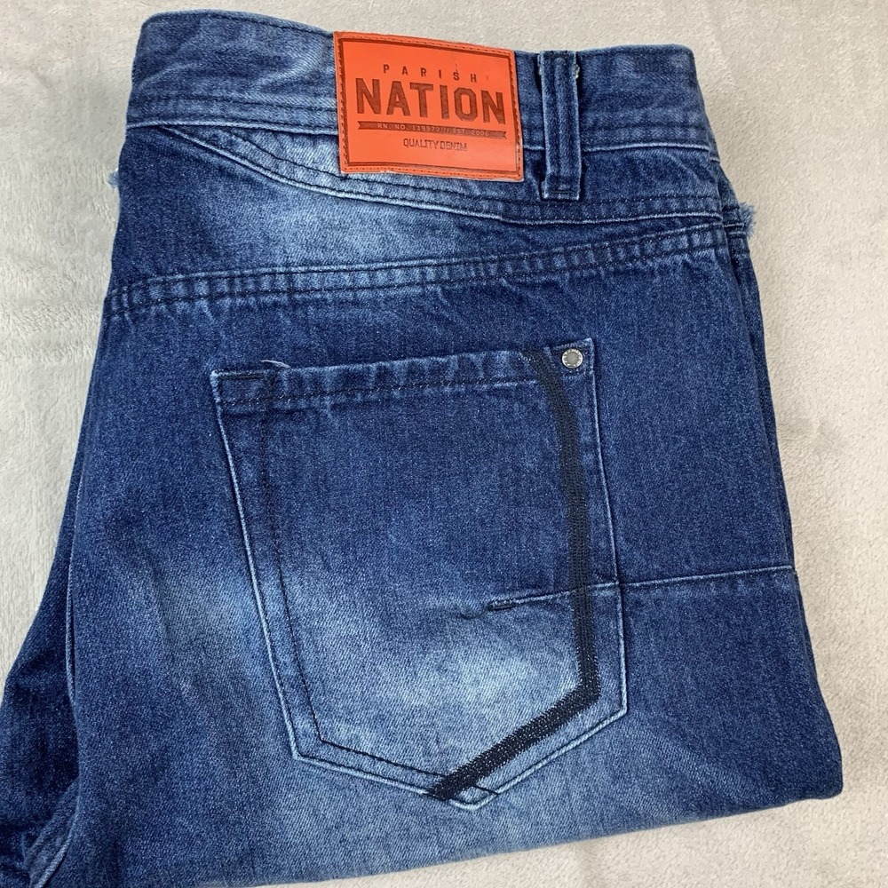 Parish Nation Shorts Mens 40 Blue Denim Jorts Y2K Baggy Skater Hip Hop Cotton